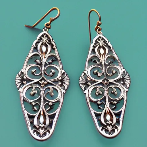 Image similar to big and beautiful detailed artnouveau style earrings sharp focus 8 k