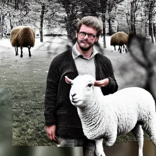 Image similar to photo hybrid of between a man and a sheep.