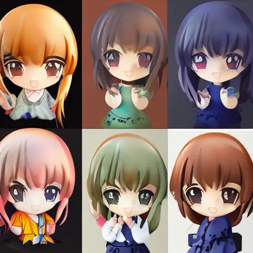 Image similar to beautiful water color concept art of face detailing cute nendoroid girl in the style of japanese animation , toon rendering, close-up, flat, lacking in three-dimensionality