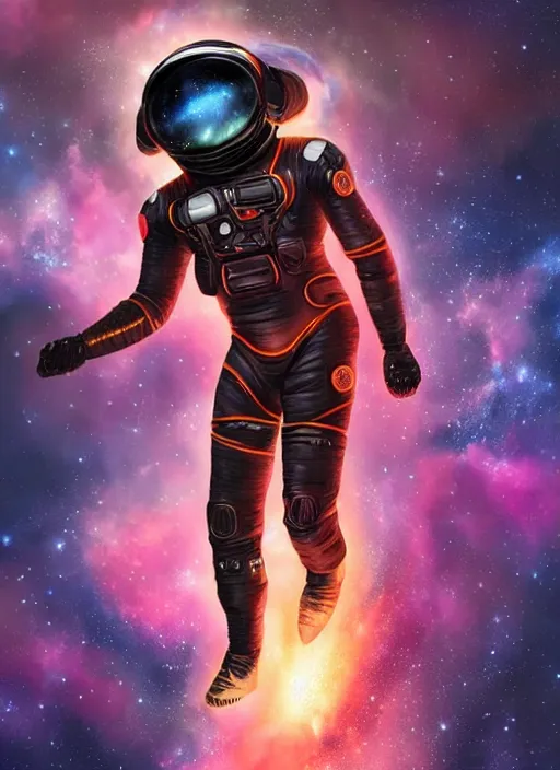 Image similar to black man in an advanced spacesuit without a helmet in front of exploding nebulae, digital illustration trending on artstation by artgerm and rutkowski