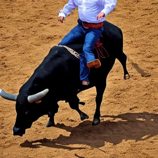 Prompt: vladimir putin riding a bull