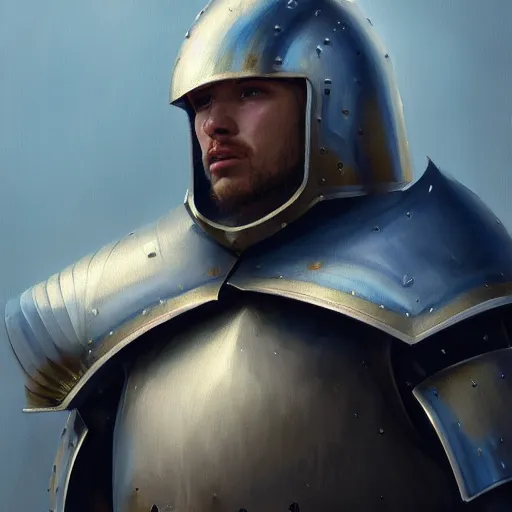 Prompt: beautiful oil portrait painting of blue alwyte armor, medieval armor, knight, natural light, outside. artstation, concept art, smooth, sharp focus, illustration, by bartek fedyczak, erak note, tooth wu, neil richards, kan liu, siwoo kim, jisu choe