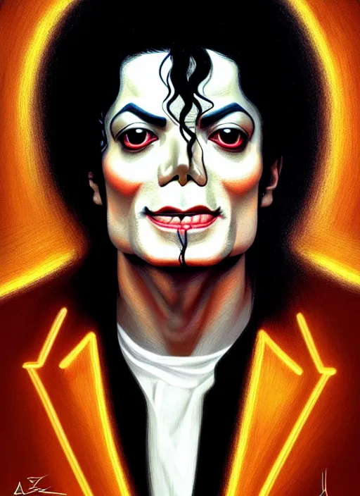 Image similar to symmetry!! portrait of michael jackson in scream music video, cottagecore!! full body, glowing lights!! intricate, elegant, highly detailed, digital painting, artstation, concept art, smooth, sharp focus, illustration, art by artgerm and greg rutkowski and alphonse mucha