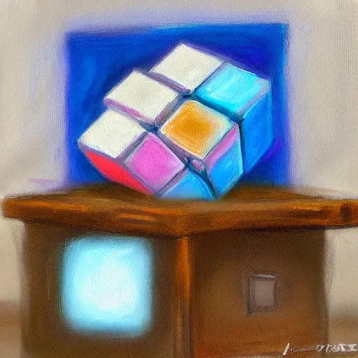 Prompt: beautiful impressionist painting of companion - cube