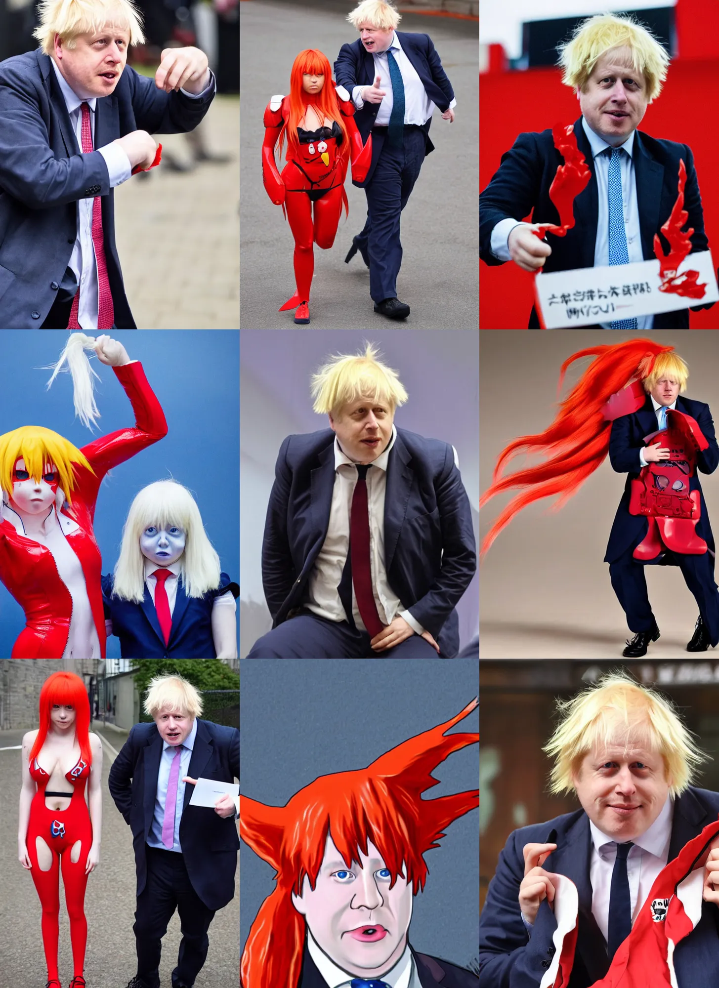 Prompt: boris johnson cosplaying as asuka langley, high quality, detailed, sigma 8 5 mm