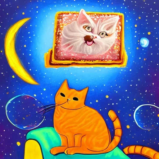 Image similar to painting of cat with pop tart body flying through space, pop tart cat