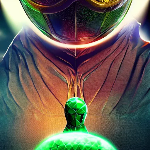 Prompt: mysterio in galaxy a 3 d render by zou yigui, trending on zbrush central,, rendered in cinema 4 d, rendered in maya, zbrush