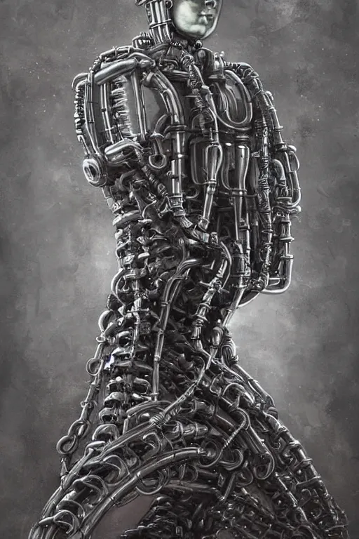 Prompt: Mech robot in chains portrait, by H.R. Giger, WLOP,