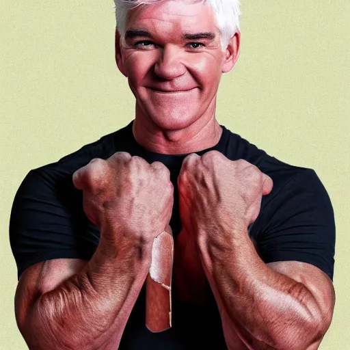 Prompt: Philip schofield with the physique of a body builder, photorealistic, highly detailed, 4k, digital painting,