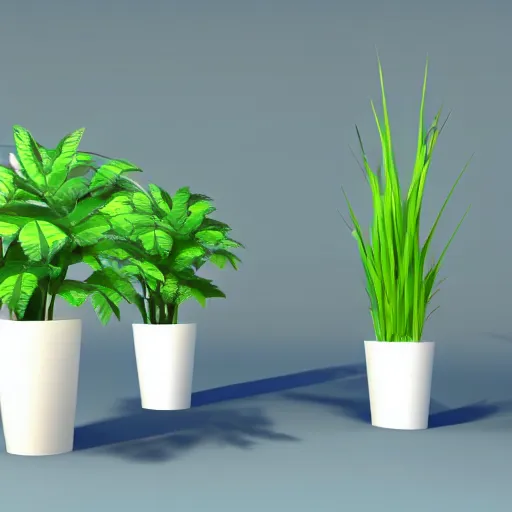 Image similar to early 3 d low polygon artifical plants on a white background