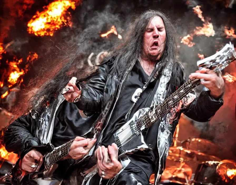 Image similar to photo of heavy metal listner having face melted off by heavy metal music