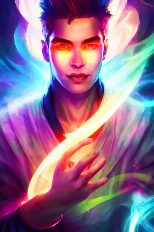 Image similar to a human elemental sorcerer, blurred environment background, colorful magic effects, white skin, portrait, male, sharp focus, digital art, concept art, dynamic lighting, by emylie boivin and rossdraws