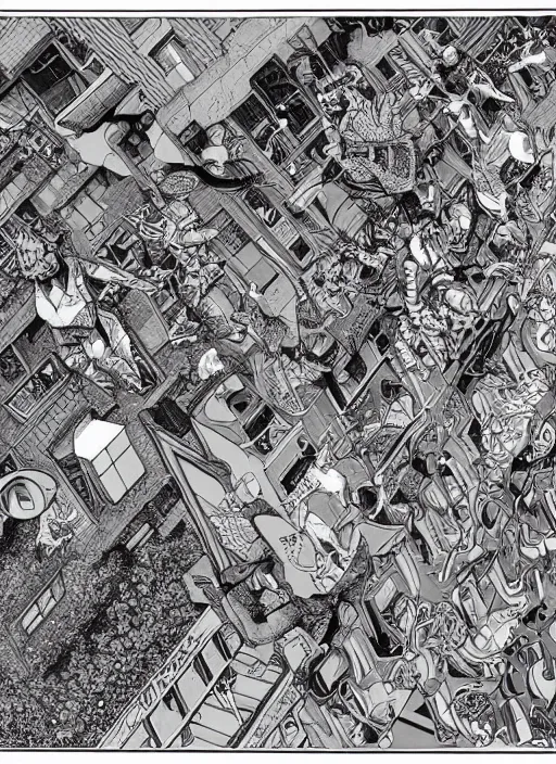 Image similar to artwork by mc escher and geof darrow, 4 k