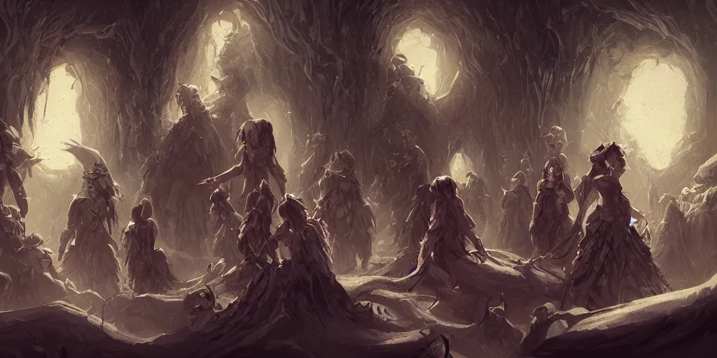 Image similar to a gathering of a dark secret cult in a dark cave, amazing, elegant, intricate, highly detailed, digital painting, artstation, concept art, sharp focus, illustration, art by Ross tran