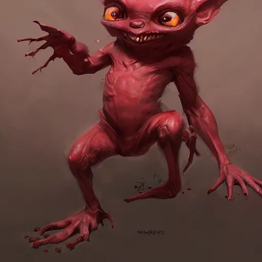 Image similar to A cute blood gremlin, by Stanley Artgerm Lau, WLOP, Rossdraws, James Jean, Andrei Riabovitchev, Marc Simonetti, and Greg Rutkowski, trending on artstation