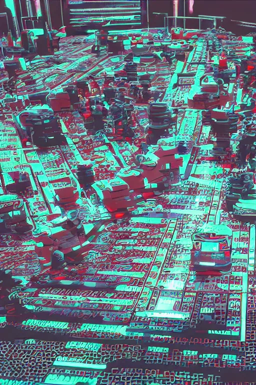 Image similar to drum machines and synththezisers, modular, in the style of akira, tron, sculpted by gaudi