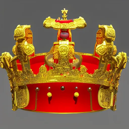 Image similar to a red crown with a gold crown on top of it, a computer rendering by Emperor Huizong of Song, polycount, rococo, sketchfab, rendered in cinema4d, rendered in maya