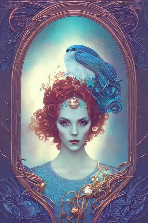 Image similar to Copper Crown with iridescent pearls and cyan jewels, other worldly, art nouveau, by Anato Finnstark, Tom Bagshaw, Brom