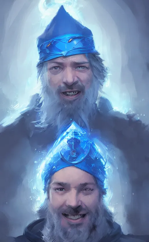 Prompt: alexis ohanian as a wizard, blue wizard hat, concept art, detailed face, fantasy, highly detailed, cinematic lighting, digital art painting by greg rutkowski