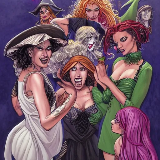 Prompt: a beautiful painting of a witches reunion, art by humberto ramos, trending on artstation