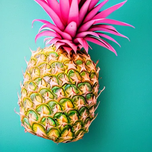 Prompt: a pineapple colored with pastel pink, pastel blue and white,