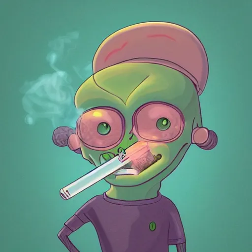 Prompt: Cute friendly portrait of an alien smoking weed, digital art, featured on artstation, fine details