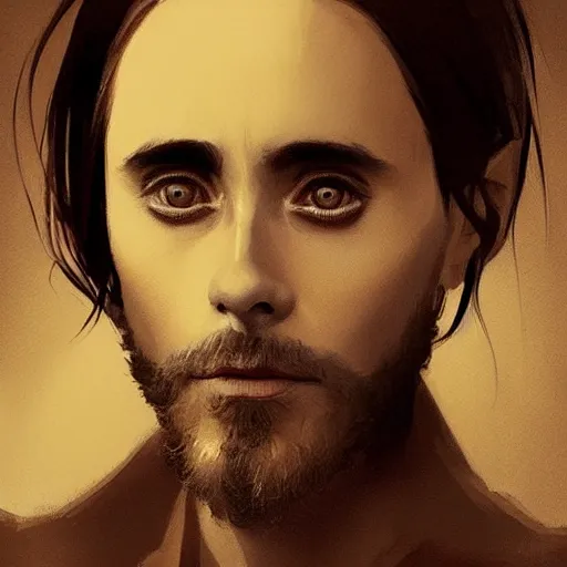 Image similar to “ portrait of jared leto by greg rutkowski, young, attractive, highly detailed portrait, scifi, digital painting, artstation, concept art, smooth, sharp foccus ilustration, artstation hq ”