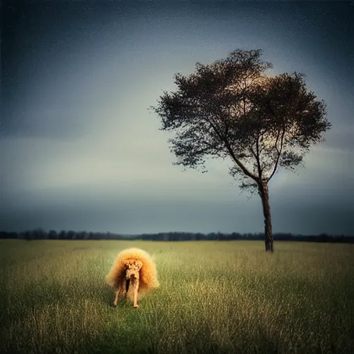 Prompt: poodles running through a field, mikko lagerstedt