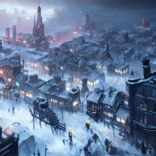 Image similar to frostpunk city ,trending on artstation ,digital painting, 8k