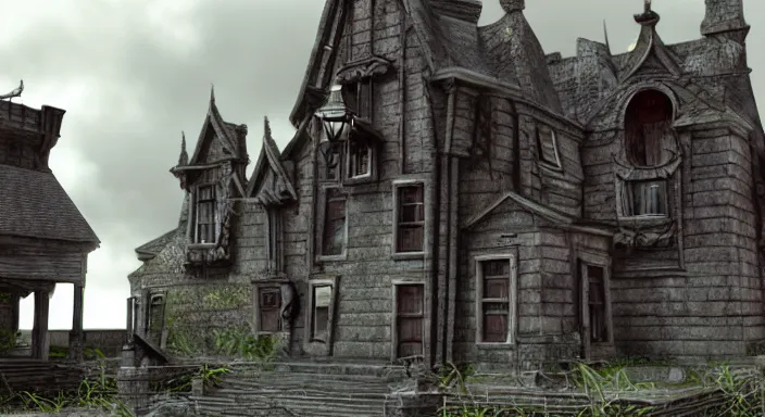 Image similar to final fantasy 7 pre-rendered background, creepy vampire mansion