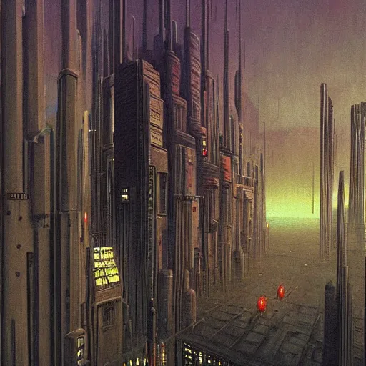 Image similar to Painting of a cyberpunk City by Zdzisław Beksiński