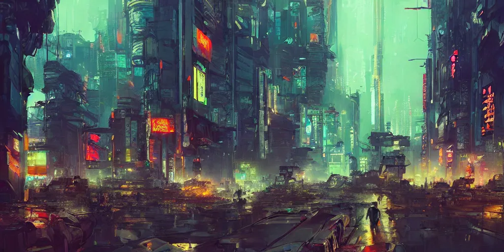 Image similar to concept art of a cyberpunk obon festival, grimy, gritty, blade runner 2 0 4 9, trending on artstation, award winning painting, cgi, art by john berkey and anton fadeev and john howe and simon stalenhag and greg rutkowski