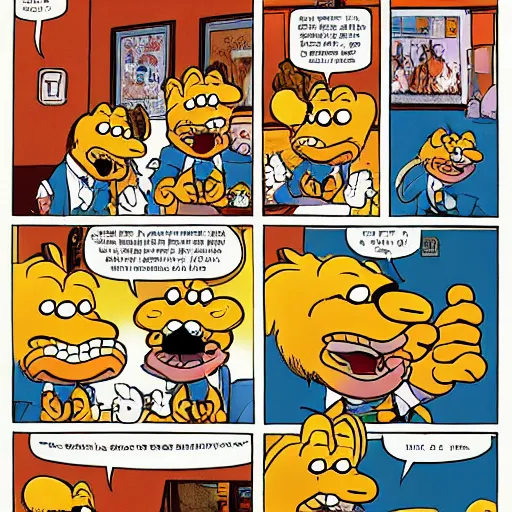 Image similar to garfield points a gun at odie, illustrated by jim davis