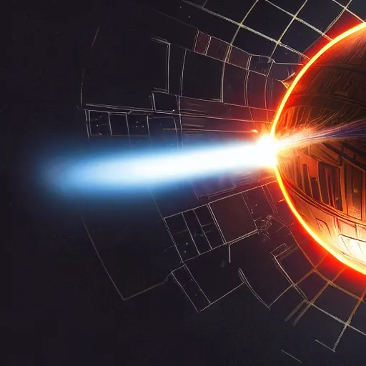 Prompt: high - quality photo of steampunk style death star, firing lasers.