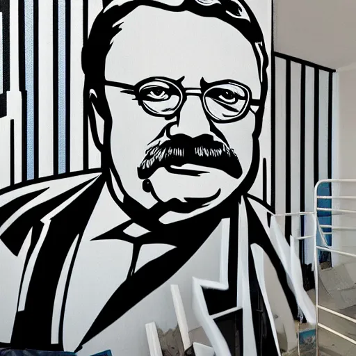 Image similar to Wall mural portrait of Teddy Roosevelt, urban art, pop art, artgerm, by Roy Lichtenstein