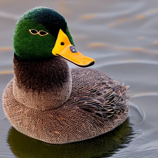 Image similar to extremely detailed photo of a duck in a fuzzy sweater, Sigma 80mm, by Joel Sternfield