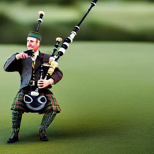 Image similar to Hornet playing bagpipes on a golf course, realistic, hyper real, detailed,