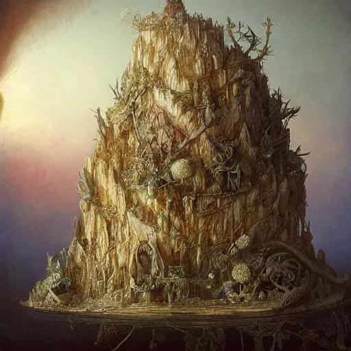 Image similar to Ellen Jewett, beautiful surreal palatial pudding at dawn, gustave dore, ferdinand knab, Hans Andersen Brendekilde