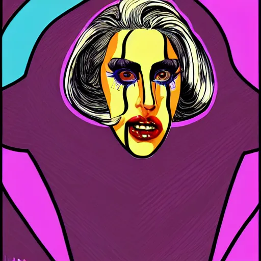 Image similar to graphic illustration, creative design, lady gaga as willy wonka, biopunk, francis bacon, highly detailed, hunter s thompson, concept art