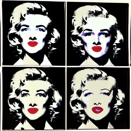 Image similar to person, woman, man, camera, t. v., five panels, andy warhol,