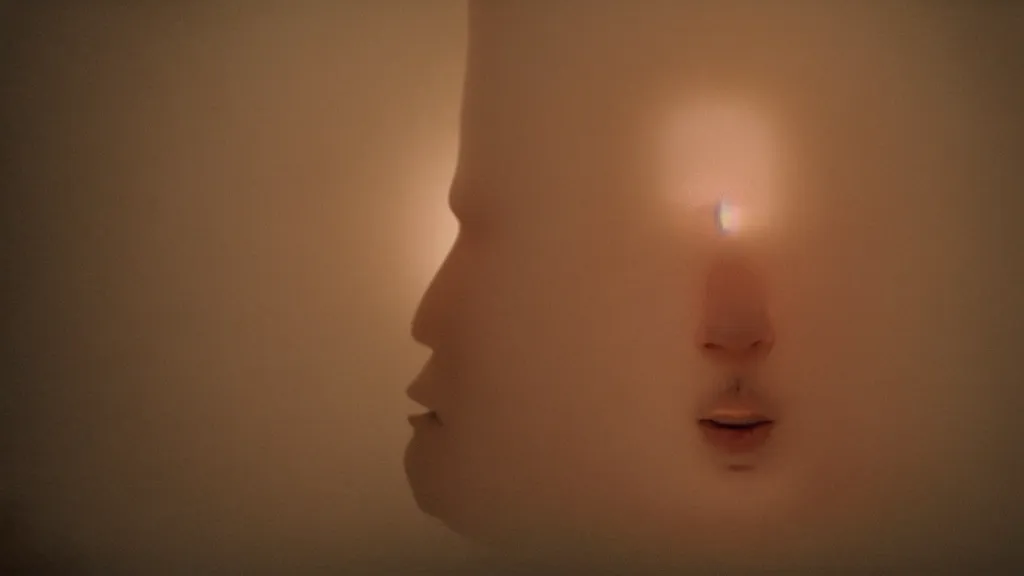 Image similar to a giant head made of wax and water floats through the living room, film still from the movie directed by Denis Villeneuve with art direction by Zdzisław Beksiński, wide lens