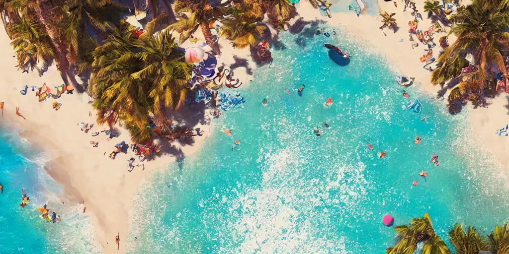 Prompt: a film still of a sunny, windy and colourful beach scene in santa monica, los angelos, aerialshot, wes anderson, studio ghibli, pixar and disney animation, sharp, rendered in unreal engine 5, anime key art by greg rutkowski, bloom, dramatic lighting
