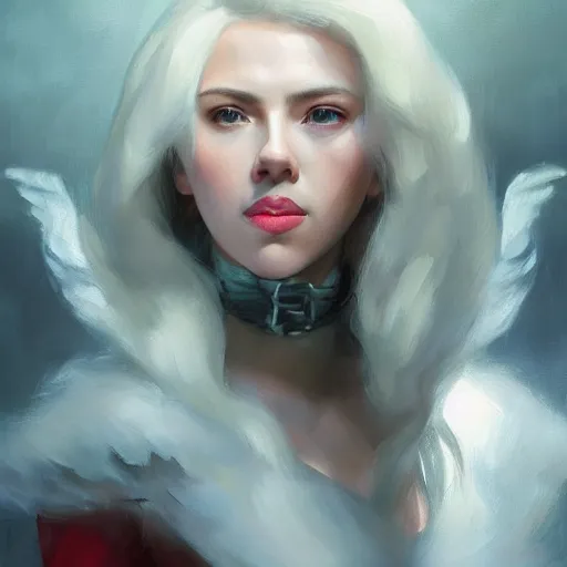 Prompt: a movie still frame, of scarlett johansson as a female elf, oil on linen, beautiful painting, by tooth wu, artgerm, fantasy concept art portrait, by bayard wu,