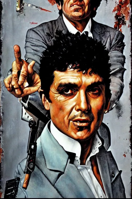 Image similar to Tony Montana from Scarface painted by Norman Rockwell