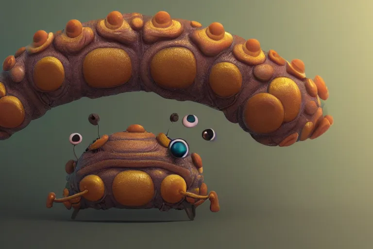 Prompt: symmetrical intricate murky clay cute friendly laughing caterpillar character with funny face, in the style of craola, macro lens, shallow depth of field, highly detailed, digital painting, trending artstation, concept art, illustration, cinematic lighting, pastel, photorealism, epic, octane render