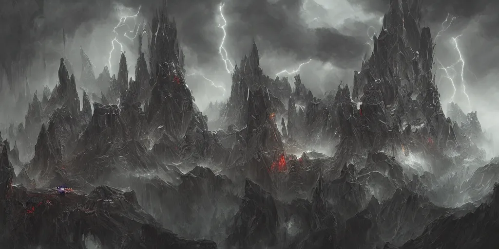 Image similar to an evil villain's lair, digital art, hyperrealistic, fantasy, 8 k, dramatic, lightning, dark and moody, trending on artstation, detailed