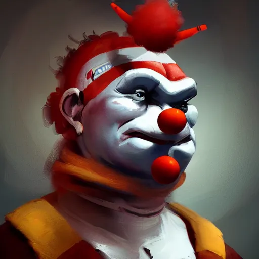 Image similar to concept art of clown robotics by jama jurabaev, brush hard, artstation, high quality, brush stroke