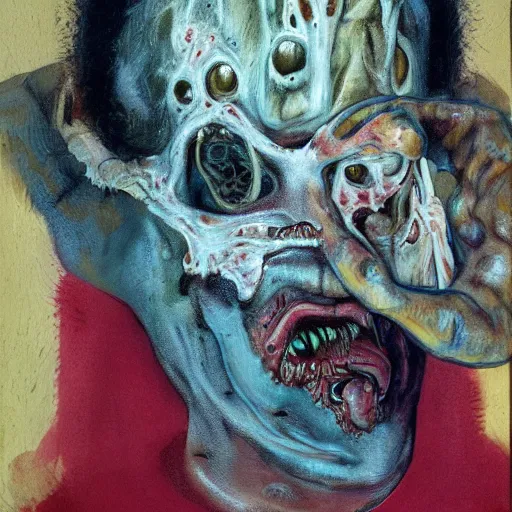 Prompt: Florida man by Francis Bacon, painting, body horror, biopunk