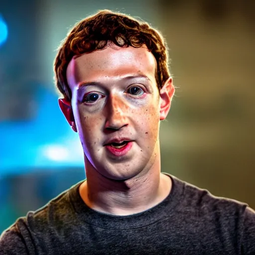 Image similar to Mark Zuckerberg in Ready Player One, movie still, promo material, EOS-1D, f/1.4, ISO 200, 1/160s, 8K, RAW, unedited, symmetrical balance, in-frame, Photoshop, Nvidia, Topaz AI