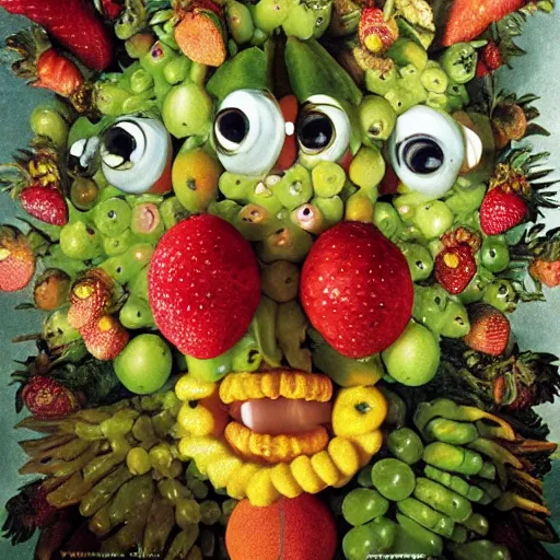 Prompt: giuseppe arcimboldo, fruit monster, new scifi movie